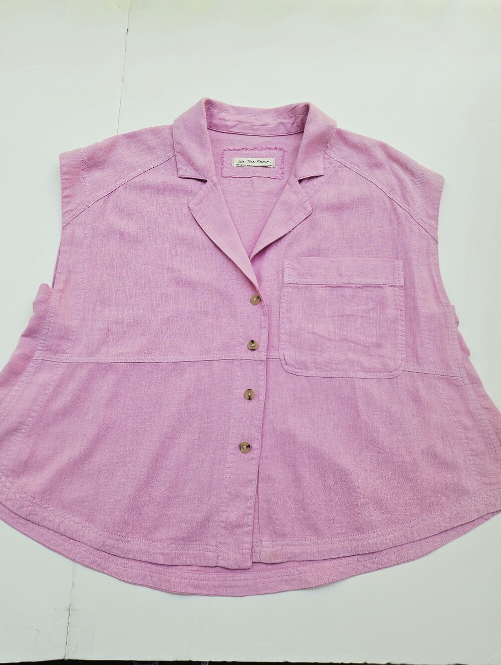 Free People We The Free Pink Linen Short Sleeve Button Down Blouse XS Boho Chic